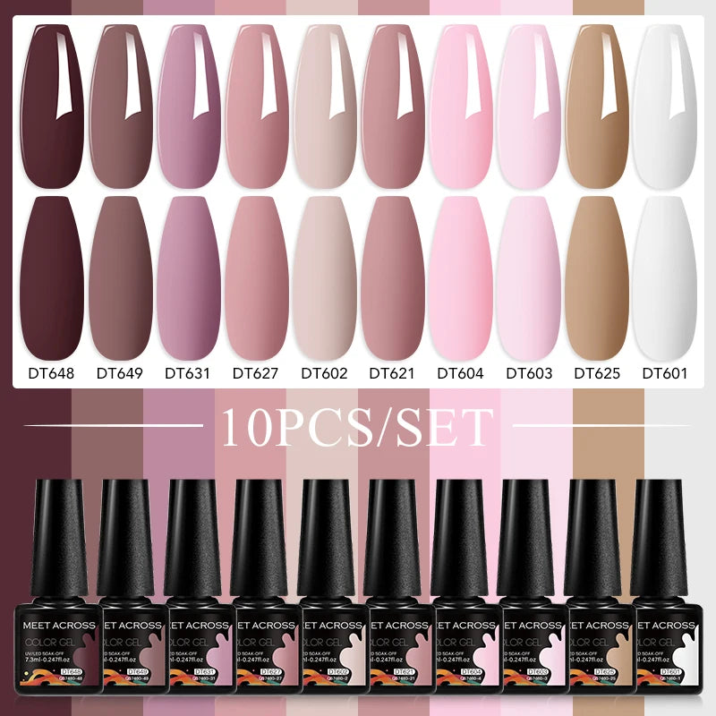 10PCS/Set 7.3ml Hot Pink Red Glitter Gel Nail Polish Soak Off Uv Led Nails Shine Finish For Diy Nail Art Manicure Nail Supplies