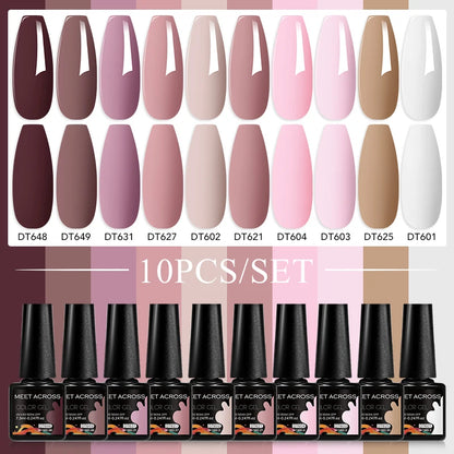 10PCS/Set 7.3ml Hot Pink Red Glitter Gel Nail Polish Soak Off Uv Led Nails Shine Finish For Diy Nail Art Manicure Nail Supplies
