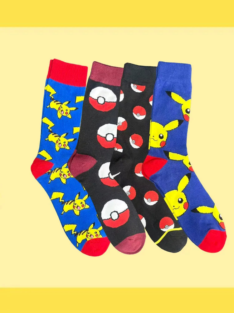 1/3/4 Pairs Pokemon Men's Fashion Trend Long Socks Cartoon Anime Figure Pikachu Eevee Gengar Unisex Athletic Harajuku Socks