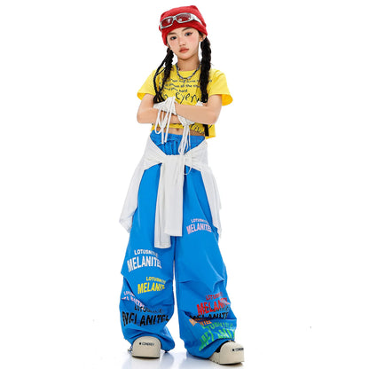 Girls Hiphop Group Jazz Dance Performance Clothes Loose Short Sleeve Top Pants Street Dance Costumes Wear