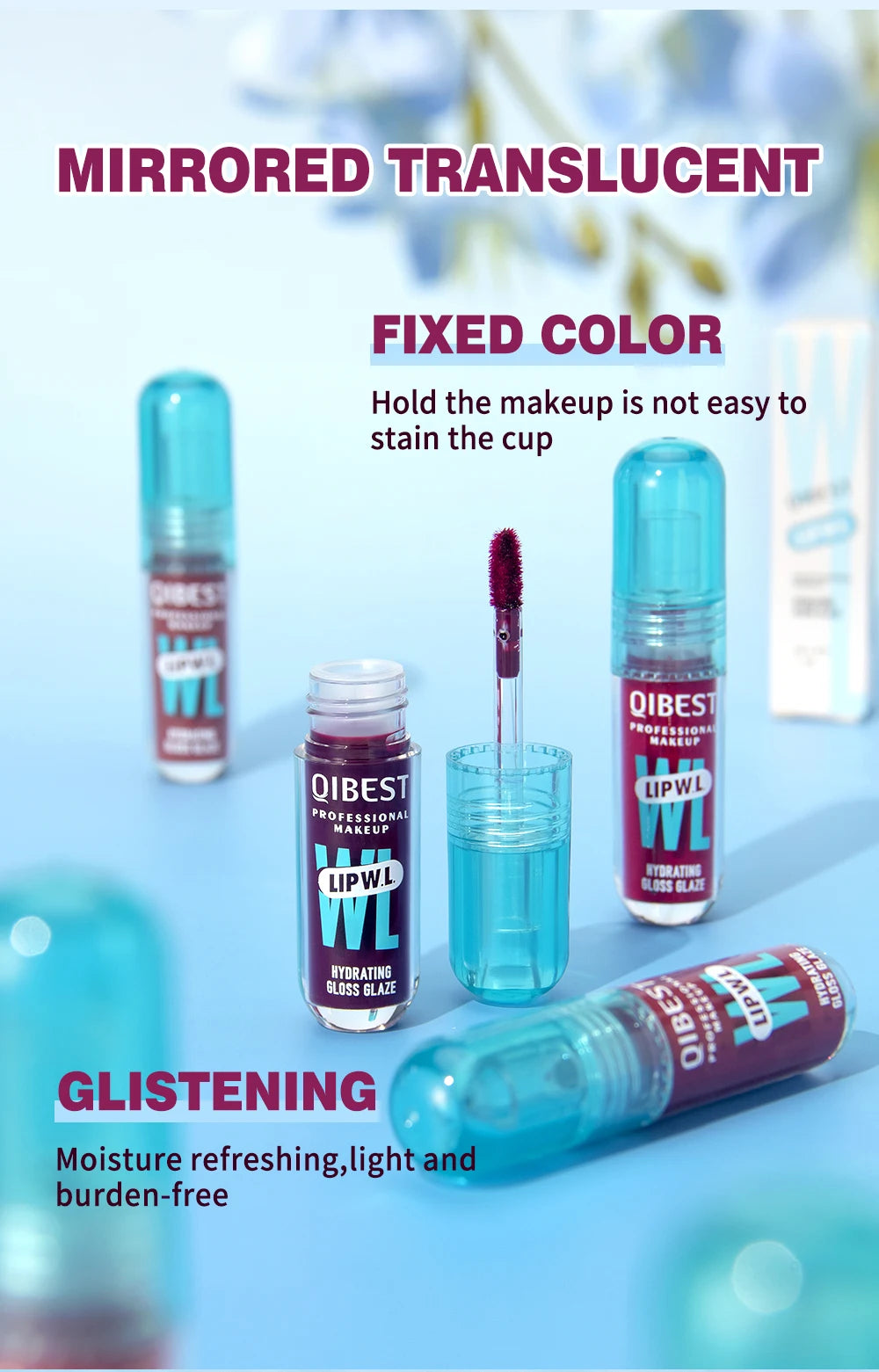1PC mirror lip gloss, moisturizing, lightweight, non greasy, long-lasting luster, non stick to cup lip gloss