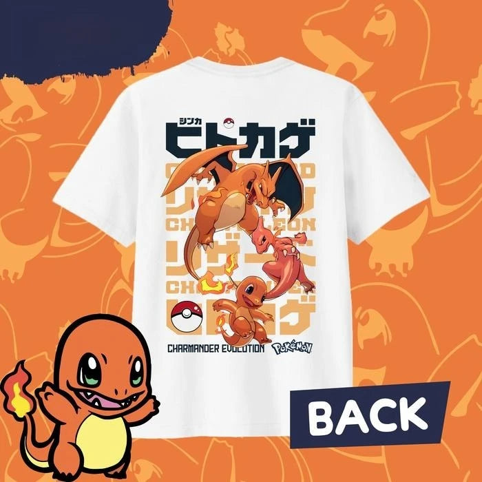 2025 Summer Pokémon Anime CHARMANDER 100% Pure Cotton Printed T-shirt Men Y2K Harajuku Loose Casual Versatile Short-sleeved Top