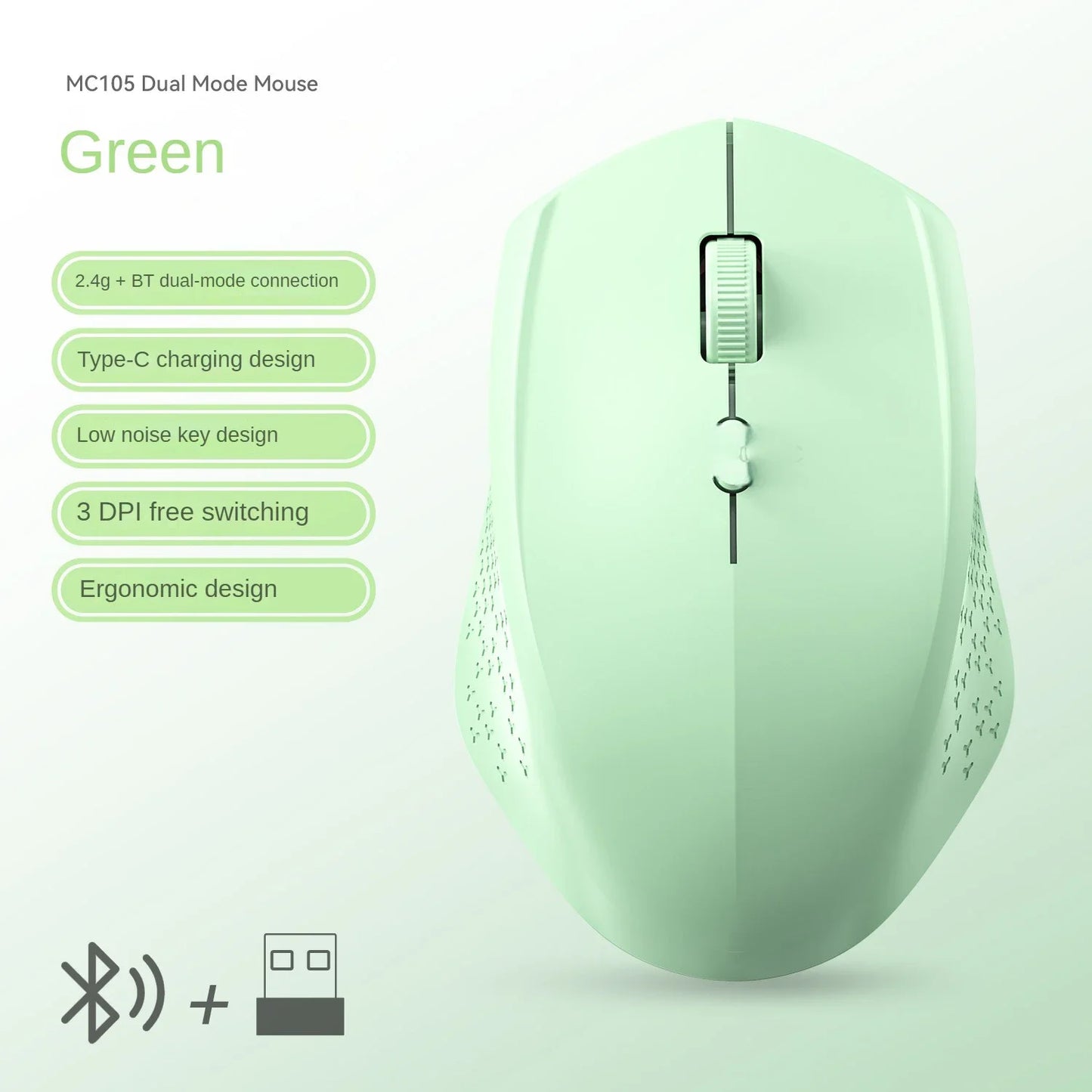 Dual-Mode 2.4G Wireless Mouse Bluetooth Mouse Office Silent Mouse Rechargeable Mice Gaming Mouse For Laptop Tablet Windows MacOS