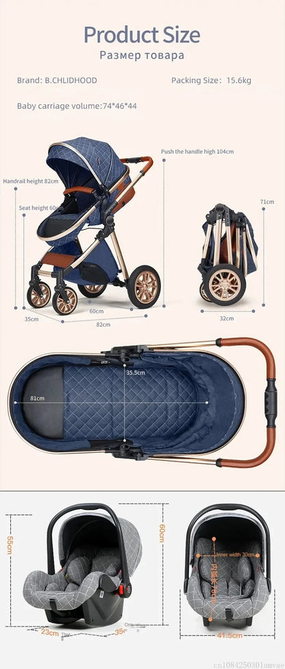 3in1 High Landscape Baby Stroller with car seat Newborns Infant Portable Baby Carriage ISOfix Base Multi functional strollers