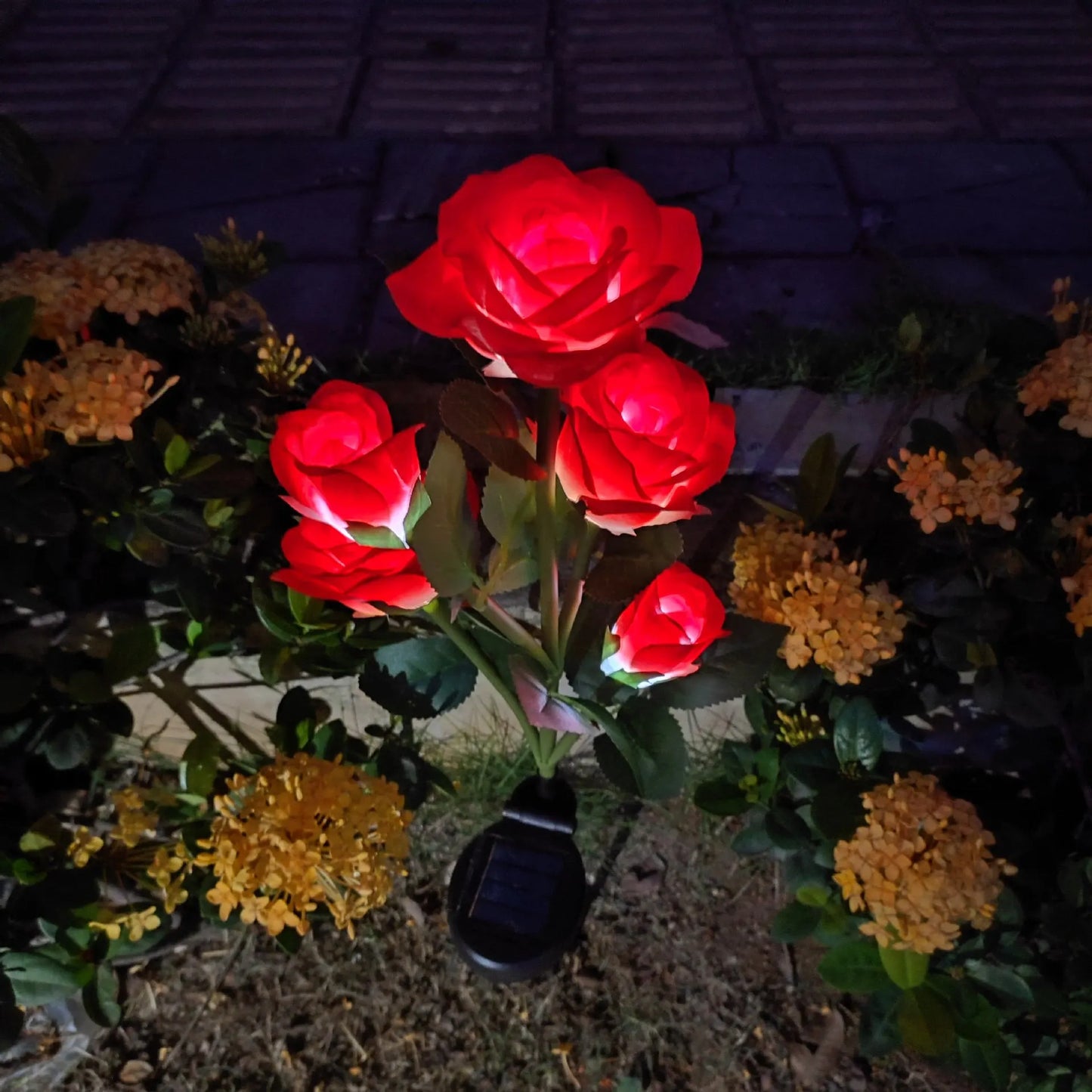 Simulation 5 Heads Rose Lamp Solar LED Lawn Lamp Decor Garden Wedding Parterre Party Camping Outdoor Yard Patio Ground Lights