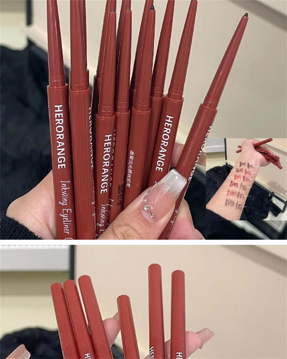 12 Colors Eyeliner Pencil Waterproof Long-lasting Orange Black Brown Easy Wearing Eyeshadow Contour Stick Lying silkworm Makeup
