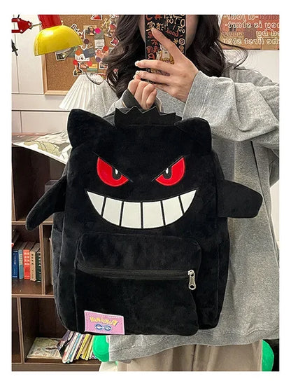 Gengar Plush Backpack  Anime Pokemon School Bag Large Capacity Soft Stuffed Animal Shoulder Bag for Boys Girls Birthday Gift