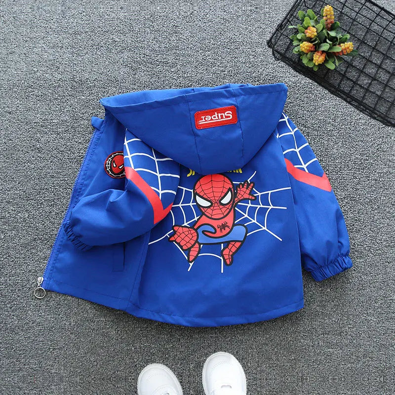 Boys Spiderman Hooded Jackets 1-10 Years Girls Spring Autumn Stitch Print Sports Coats Children Cartoon Outerwear Kids Clothes