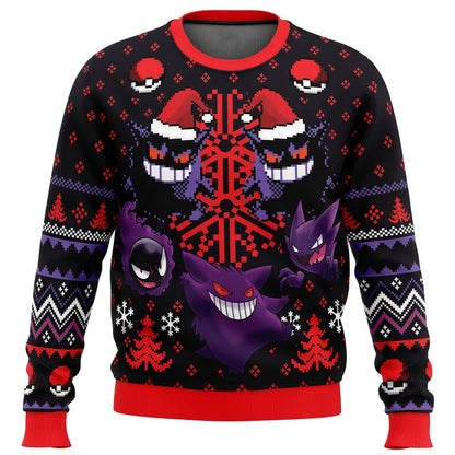 Bandai Pokemon Anime Peripheral Gengar Adult Kids Crewneck Ugly Christmas Sweatshirt Soft Comfy Loose Plus Size Autumn Winter