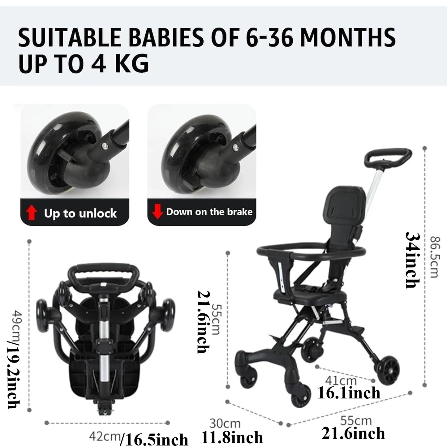 Convenience Stroller Lightweight Baby Travel Stroller Compact Stroller One-Handed Folding Canopy for Toddlers Travel Airplane