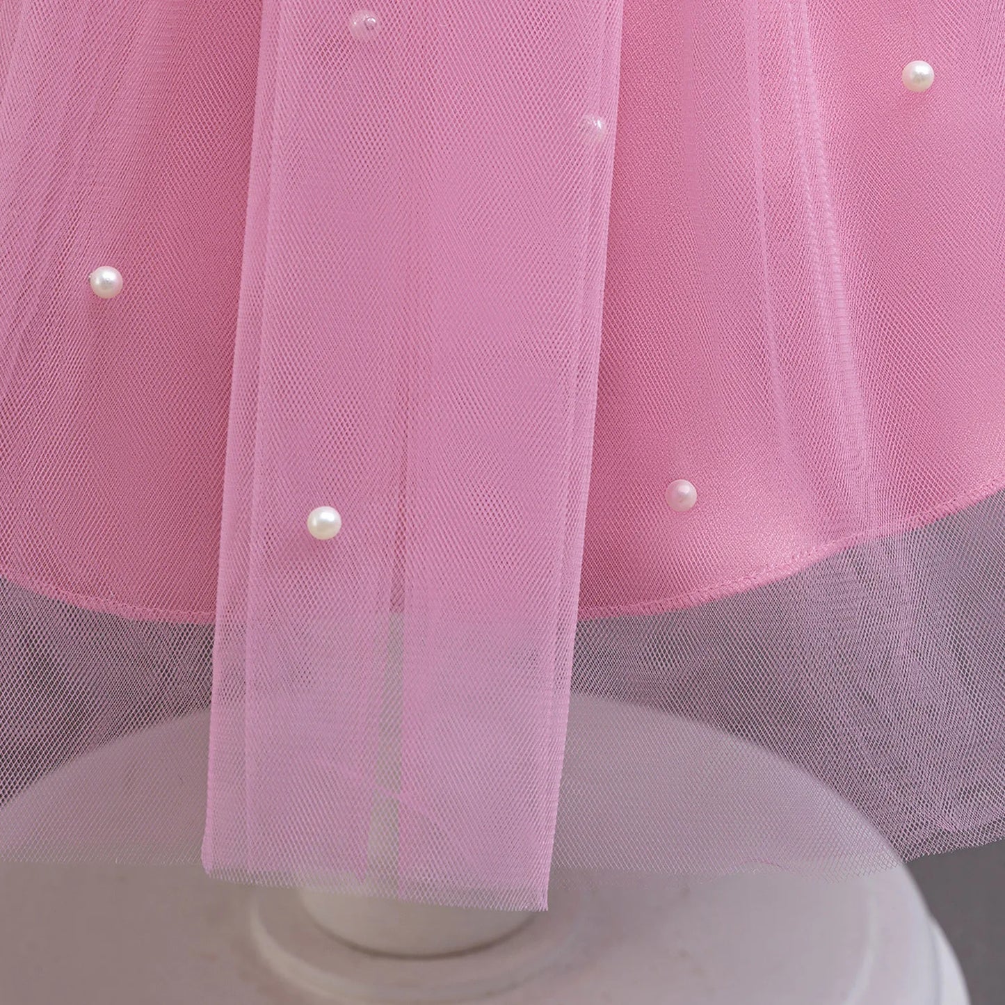 Girls' K-Pop "Pearl Essence" Gala Gown: Pink Tulle Tutu Dress with XL Back Bow & Beading