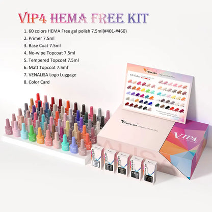 VIP5 Venalisa Nail Gel Polish Kit HEMA FREE Jelly Pink Nude Color Sparkle Gel Varnish Self Leveling Gel Nail Varnish Whole Set
