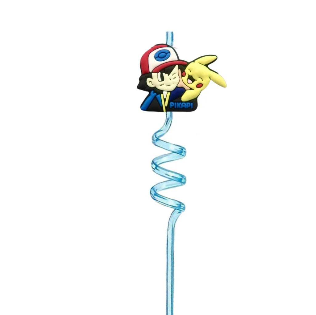 FUNISM Pikachu series cartoon creative spiral straws decorate party reusable colorful straws