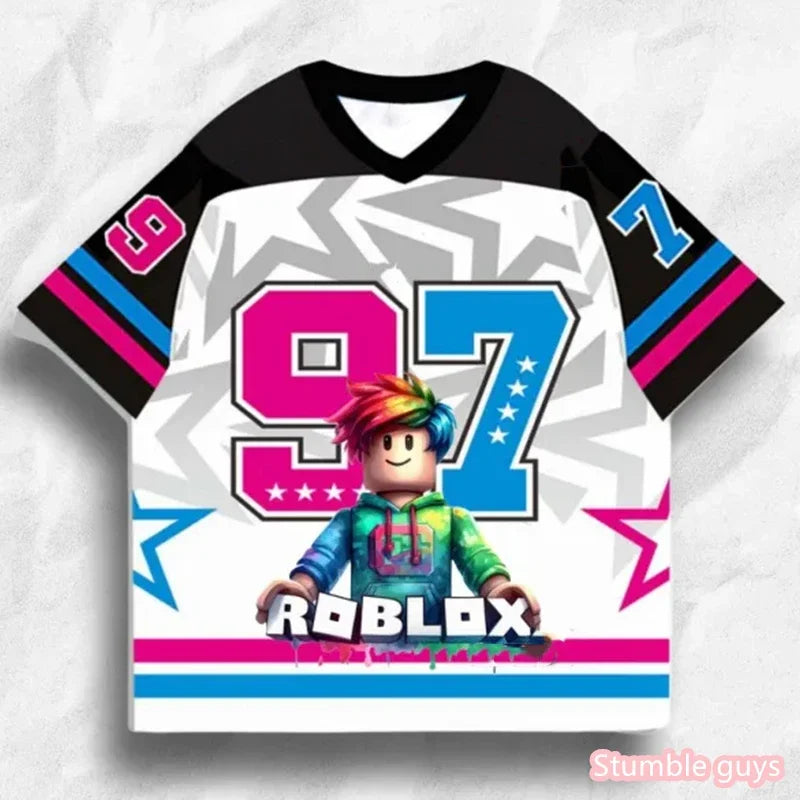Cute Boys Roblox T Shirt Anime Summer Casual Kids Girls Short Sleeve Tops Fashion Game Print Cartton Breathable Kids Tee