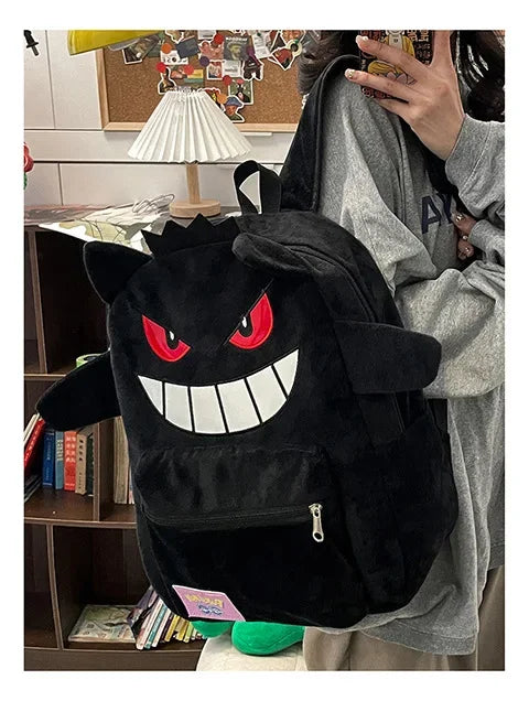 Gengar Plush Backpack  Anime Pokemon School Bag Large Capacity Soft Stuffed Animal Shoulder Bag for Boys Girls Birthday Gift