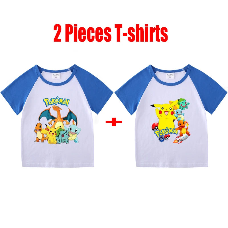 1/2 Pieces Pokemon Cartoon Tees For Boys Clothing Summer Children 100% cotton Short Sleeve T-shirts Printed T-shirt for girls