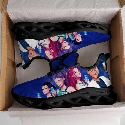 Children's Parent-child Shoes for Spring Cartoon Character Print Lightweight Sneakers Breathable Flat Heel Lace-up Casual Shoes