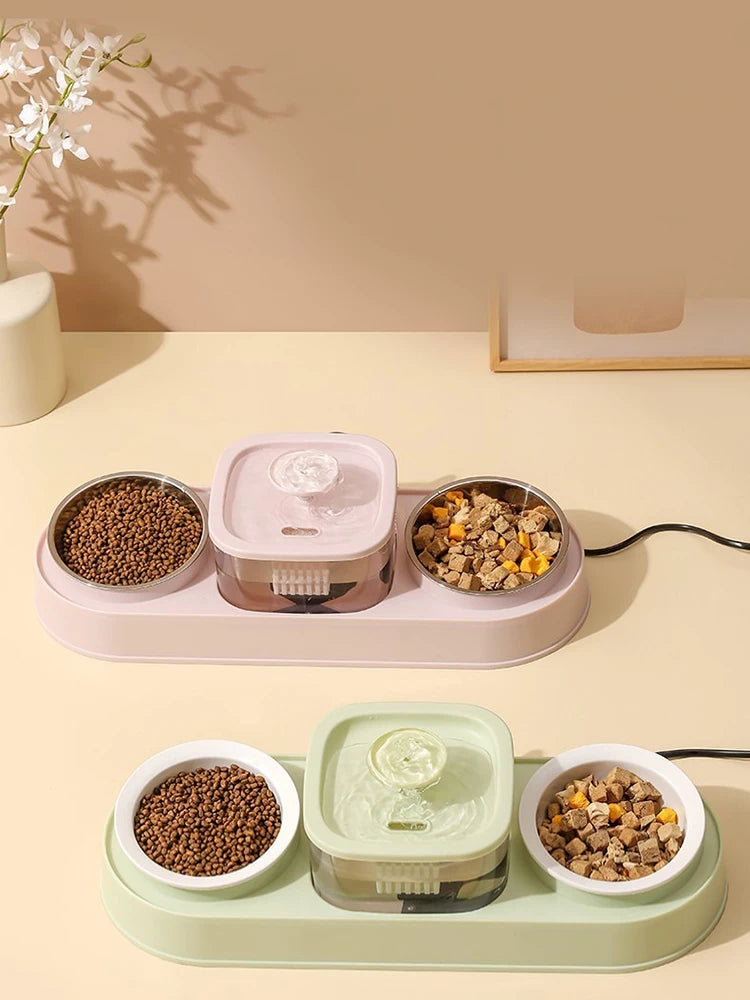 Cat Food Bowl Pet Automatic Feeder Water Dispenser Dog Cat Food Container Drinking Dish Anti Slip Double Bowl