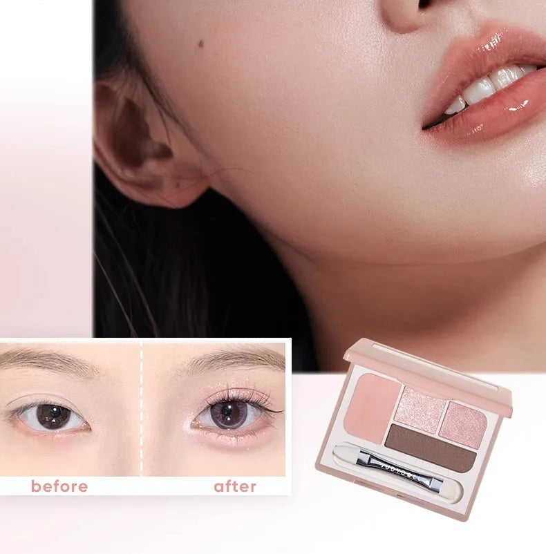Judydoll 4 Colors Eyeshadow Palette Blush Eyeliner Eye Shadow Highlight Contour Palette Silkworm Plate Face Brighten Makeup