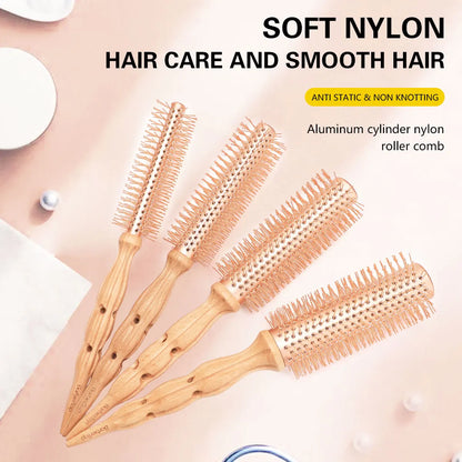 Professional Wood Round Curly Combs For Women Hairdressing Massage Brush Salon Barber Aluminum Tube Hair Styling Comb New Type