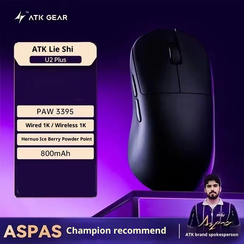 ATK Blazing Sky U2V2 Lightweight Gaming Mouse 39g 3 Mode Wireless with Paw3950 8000Hz Paw3395 for FPS Gamers PC Accessories