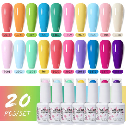 Clou Beaute 20pcs TPO & HEMA FREE Nail Gel Polish Set Red Pink Nude UV LED Soak Off Polish Gel Nail Semi Permanent Nail Varnish