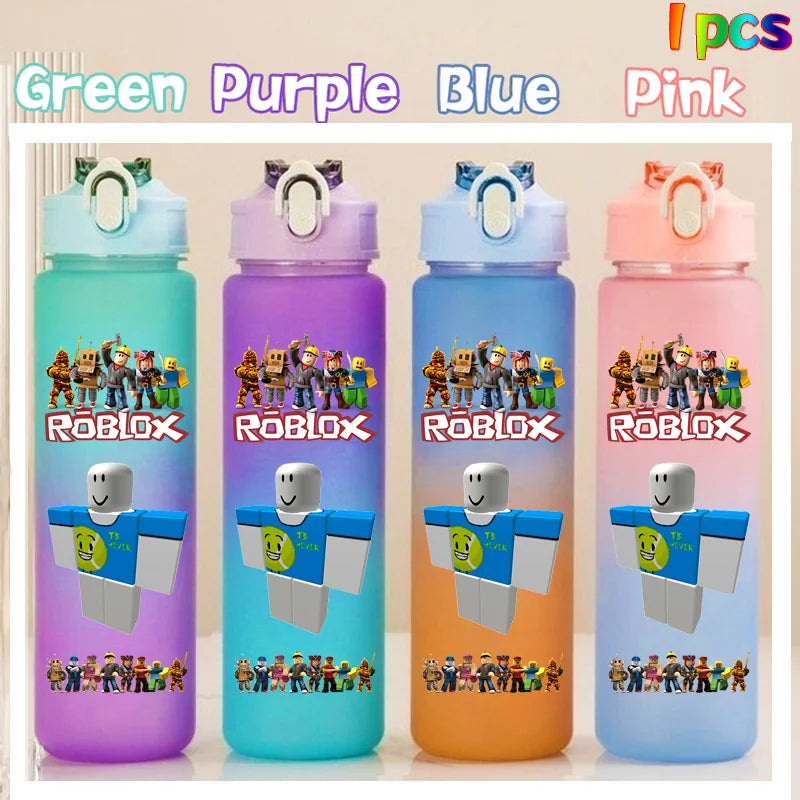 Roblox Anime Cartoon Straw Drink Bottle 750ml Gradient Color Water Cup Game Student Daily Necessities Gourde Boy Holiday Gift