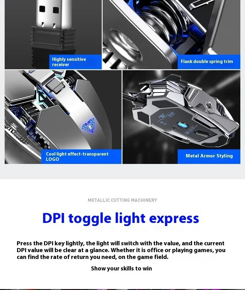AULA SC300 Ultra-quiet Wireless Gaming Mouse Rechargeable Ergonomic Mechanical Armor Style, Colored and Vibrant Body Design
