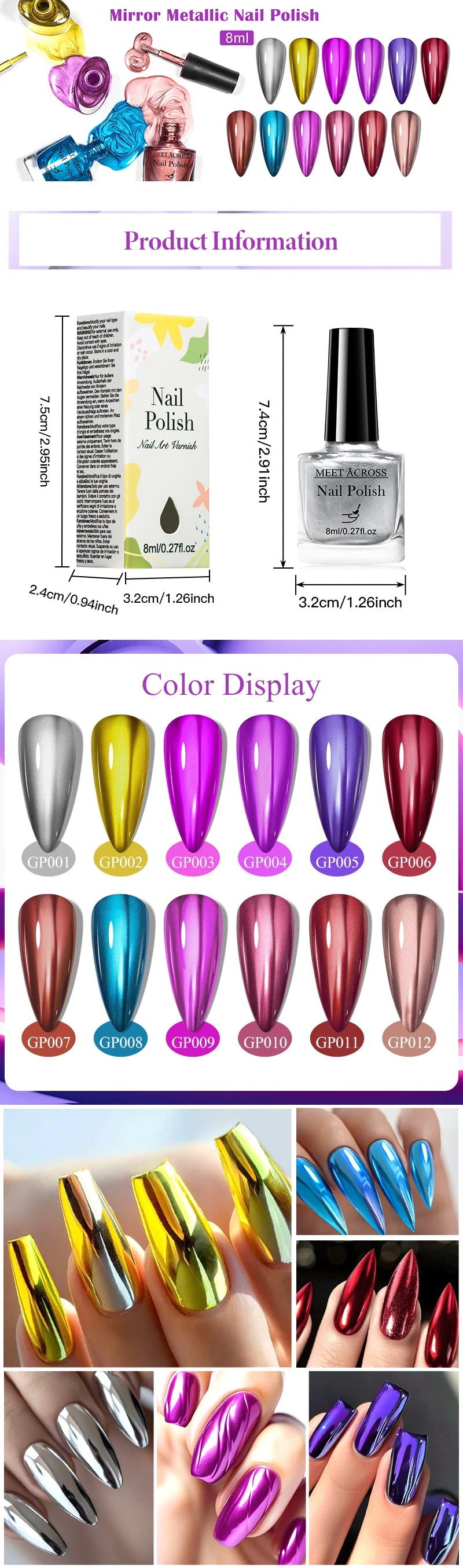 6pc Mirror Chrome Nail Polish Set