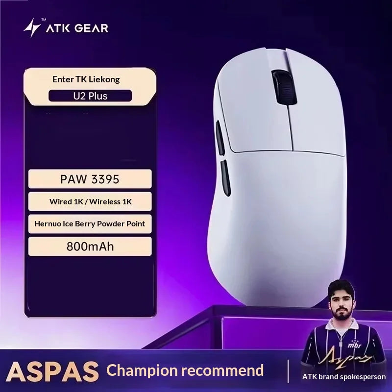 ATK Blazing Sky U2V2 Lightweight Gaming Mouse 39g 3 Mode Wireless with Paw3950 8000Hz Paw3395 for FPS Gamers PC Accessories