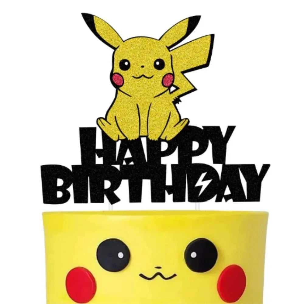 Pokemon Happy Birthday Acrylic Cake Topper Party Decoration Pikachu Cake Decor Flag Baby Shower Baking DIY Supplies Kids Favors