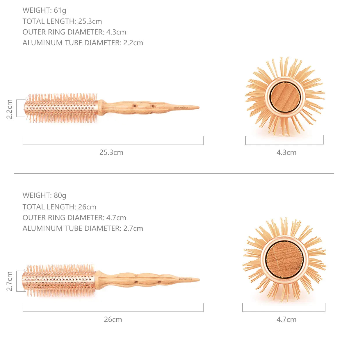 Professional Wood Round Curly Combs For Women Hairdressing Massage Brush Salon Barber Aluminum Tube Hair Styling Comb New Type