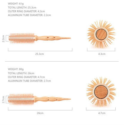 Professional Wood Round Curly Combs For Women Hairdressing Massage Brush Salon Barber Aluminum Tube Hair Styling Comb New Type