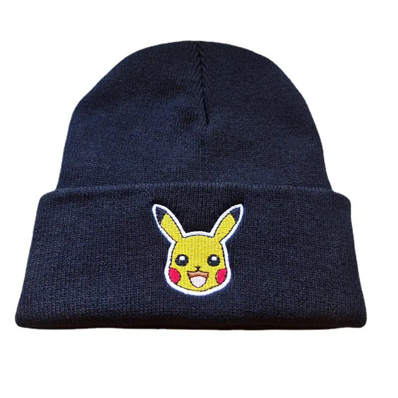 Pokemon Knitted Caps Anime Cute Pikachu Printed Winter Warm Beanies Hat Kids Unisex Outdoor Embroidery Bonnet Christmas Gifts