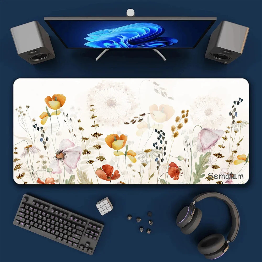 Watercolor Floral Extended Mouse Pad: Non-Slip Large Desk Mat for Office & Gaming