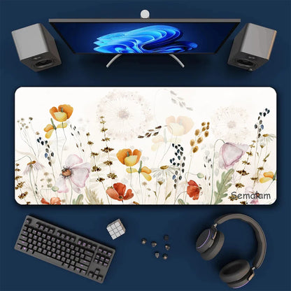 Watercolor Floral Extended Mouse Pad: Non-Slip Large Desk Mat for Office & Gaming