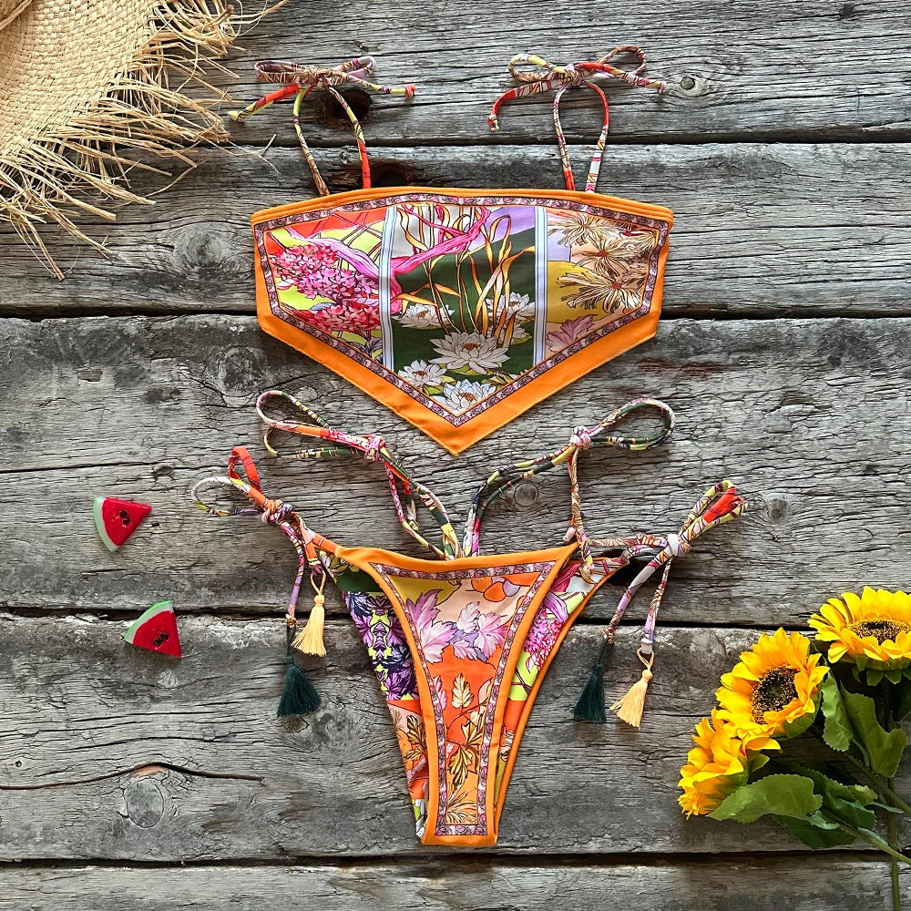 2023 New Sexy Bikini Women Print Brazilian Bikini Set Halter Backless Swimsuit Swim Wear Biquini Dot biquini female