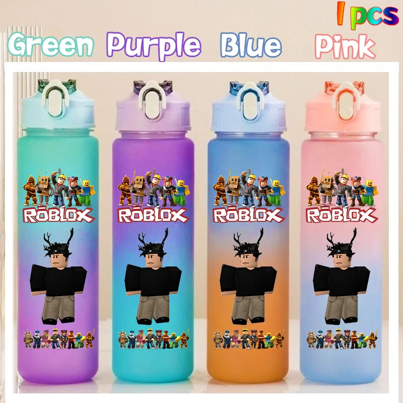 Roblox Anime Cartoon Straw Drink Bottle 750ml Gradient Color Water Cup Game Student Daily Necessities Gourde Boy Holiday Gift