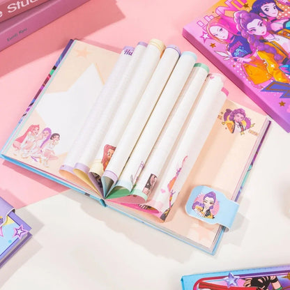 4PCS 32K Korean Style Journal Notebook, Anime Girl Group Magnetic Buckle Diary, Colorful Durable Student Stationery