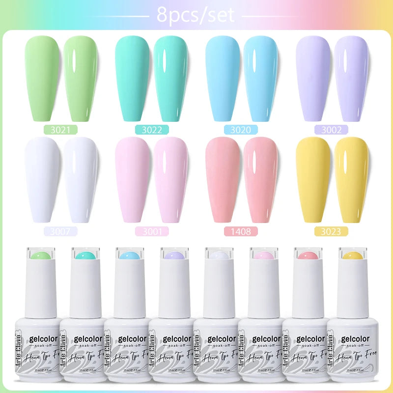 Arte Clavo 8Pcs/Set Gel Nail Polish Set 15ml Colorful Semi Permanent For Manicure Varnish Soak Off UV LED Nail Art Gel Kits