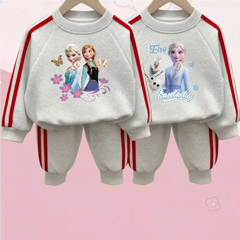 Girls' Frozen "Heart of Sisters" 2-Piece Jogger Set: Pullover Sweatshirt & Striped Pants