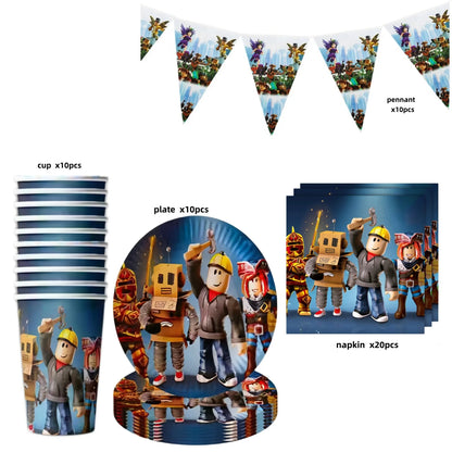 Roblox Boy Kids Set Birthday Party Decorations Tableware Tablecloth Cup Plate Napkin Bags Baby Shower Roblox Party Favor Kits