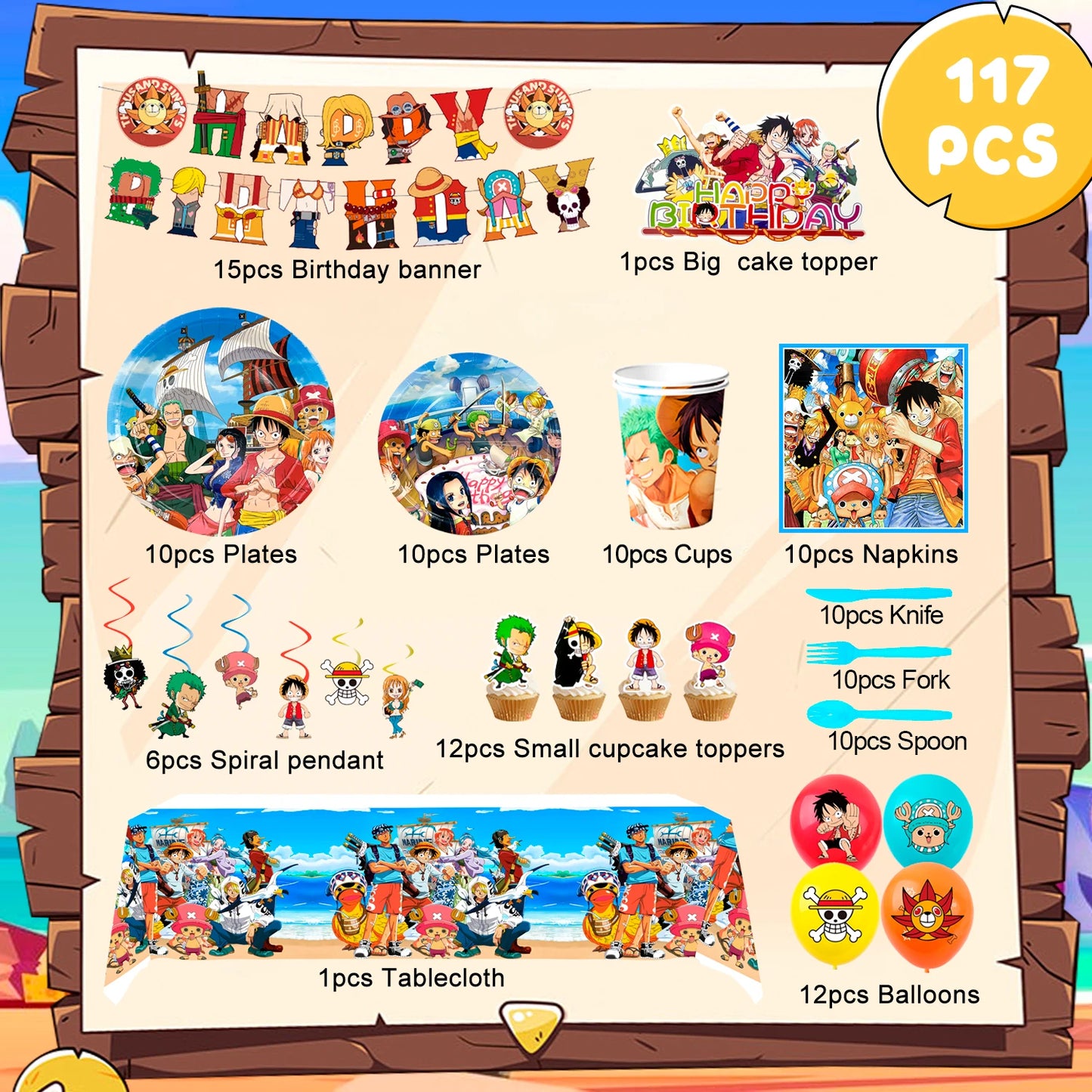 One Piece Birthday Party Supplies Set – 117pcs 🎉🏴‍☠️
