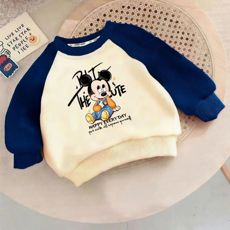 Mickey Printed Spring Autumn New Children Sweatshirts Kids Fashion O Neck Hoodies Baby Boys Spliced Long Sleeved Casual Pullover
