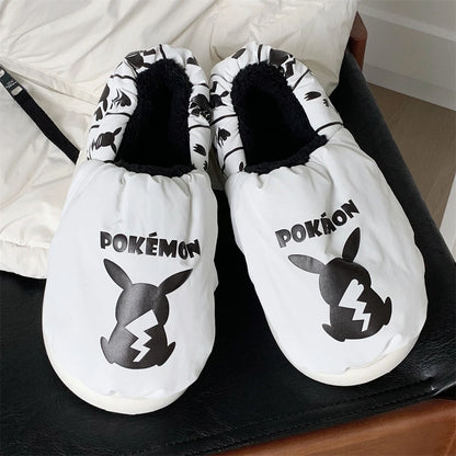 Pokemon Anime Couple Slippers Cute Pikachu Eevee Cartoon Cotton Home Shoes for Men And Women with Velvet Insulation Winter Gifts