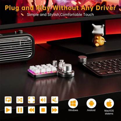 12-Key RGB Macro Mechanical Keypad with 4 Knobs
