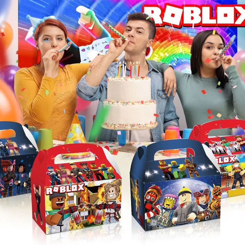 12Pcs/Set Roblox Theme Game Birthday Party Decoration Gift Boxes Anime Pattern Thanks Candy Gift Bag Kid Birthday Party Supplies