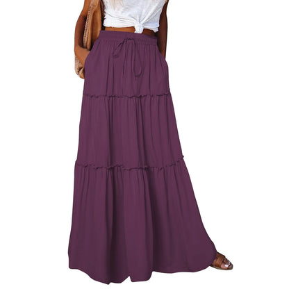 Women’s Boho Maxi Skirt: High-Waisted A-Line Tiered Long Skirt