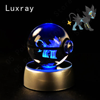 Pokemon Crystal Ball 3D Pikachu Mewtwo Gengar Pokeball 3D Night Light Lamp Glass Statue Pokemon Crystal Ball Kids Birthday Gift