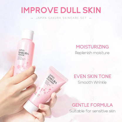 LAIKOU Japan Sakura Skin Care Set: 5-Piece Hydrating & Brightening Kit